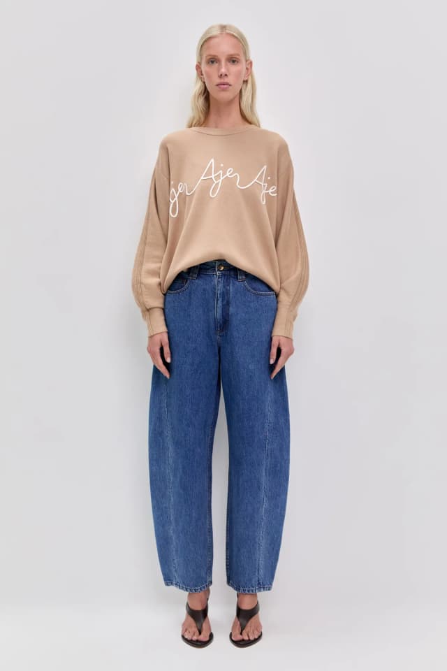 AJE Brigitte Logo Knit Jumper in ECRU BEIGE, image 1 of 1 from Aje