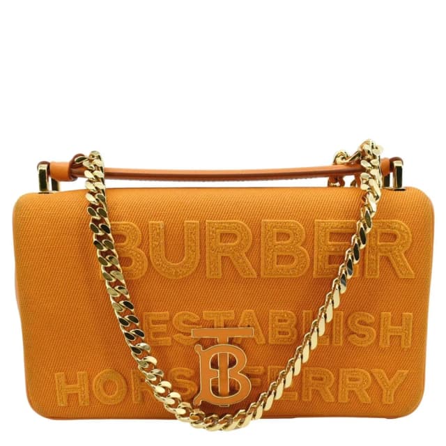Burberry Horseferry Print Lola Canvas Leather Shoulder Bag Orange in Orange Canvas from Dallas Designer Handbags, photo 1 of 1