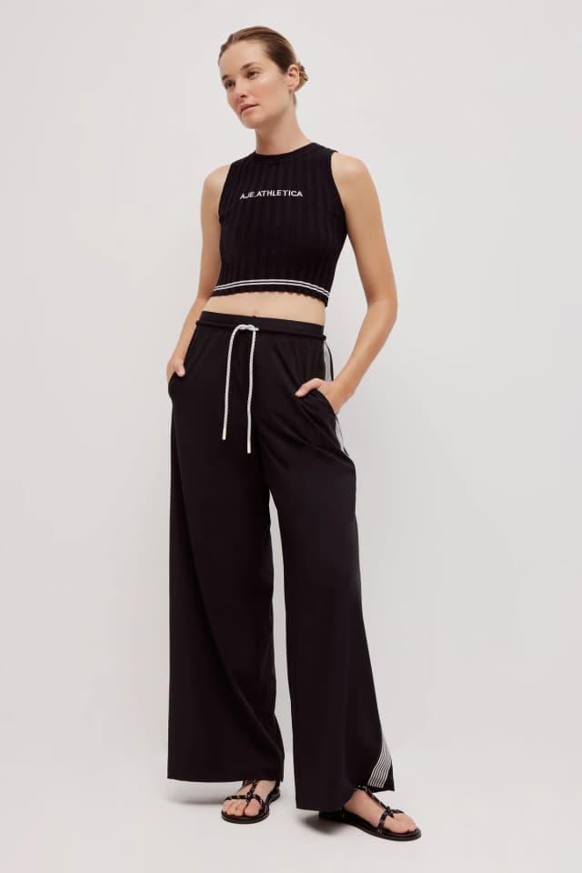 Athletica Crop Knit Logo Tank 135 in BLACK, image 1 of 1 from Aje