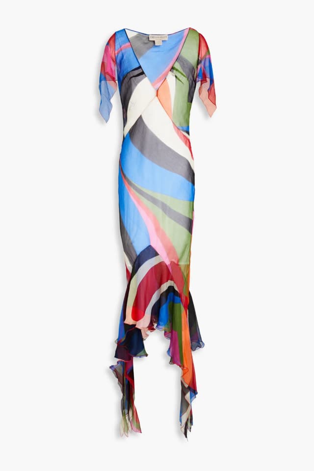 Pucci Ruffled Printed Silk-Crepon Maxi Dress in Multicolor, image 1 of 1 from THE OUTNET