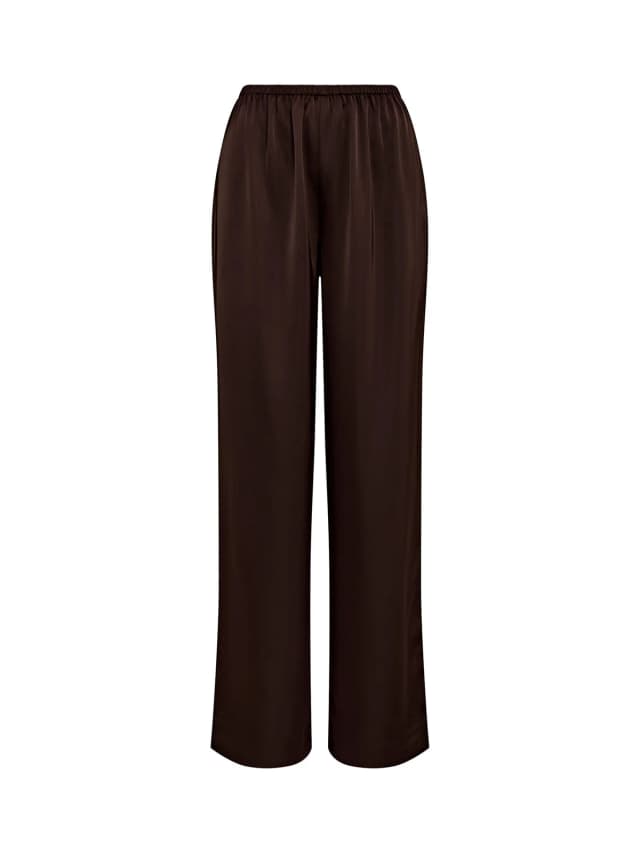 Forever New Women's Sara Satin Wide Leg Trousers in Chocolate, image 1 of 1 from Fenwick