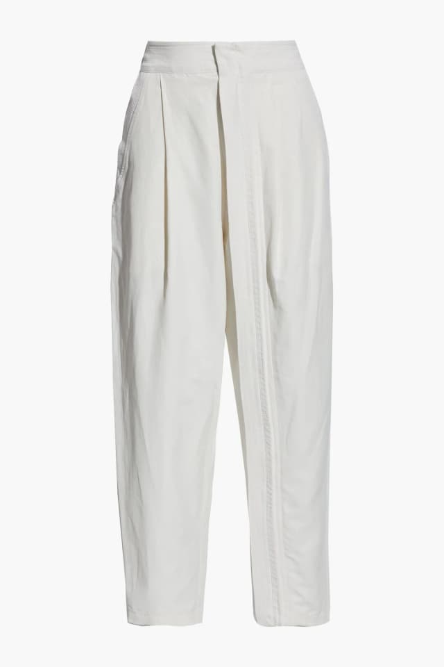 Stella McCartney Pleated Slub Twill Tapered Pants in Ecru, image 1 of 1 from THE OUTNET