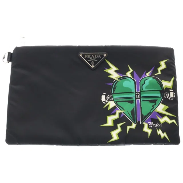 Prada Frankenstein Heart Nylon Bolt Clutch Pouch Black in Black Nylon from The Reluxe, photo 1 of 1