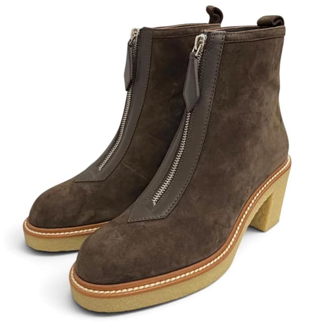 Hermès Single 55 Suede Leather Center Zip Ankle Boots Short Dark Brown in Brown Suede from The Reluxe, photo 1 of 1