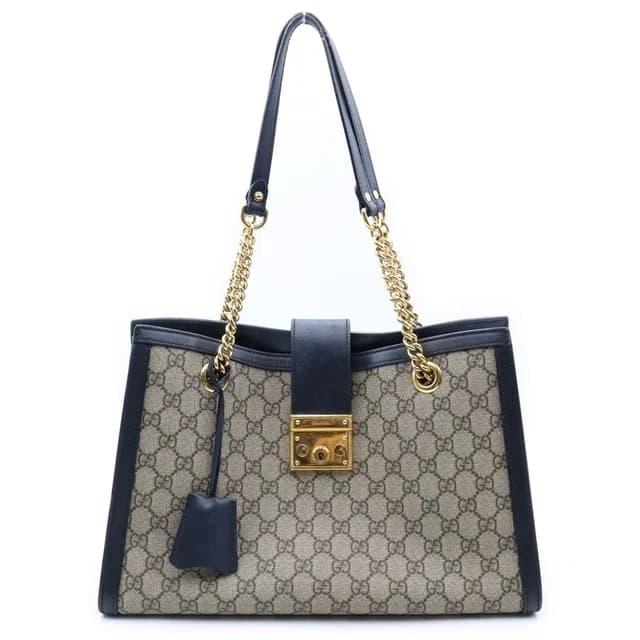 Gucci Padlock GG Medium Shoulder Chain Leather Gold Beige Black in Black Leather from The Reluxe, photo 1 of 1