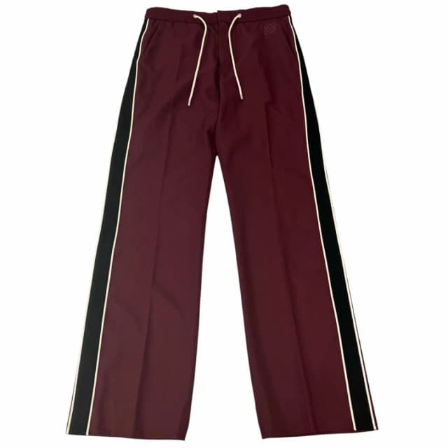 Loewe Wool 100% Lambskin Anagram Embroidery Side Line Trousers Bordeaux Pants 48 in Burgundy Lambskin from The Reluxe, photo 1 of 1