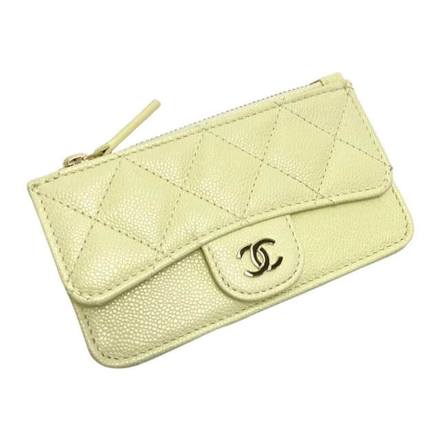 Chanel Quilted Classic Card Case Ap2570 Light Yellow Caviar Leather Coin in Yellow Caviar leather from The Reluxe, photo 1 of 1