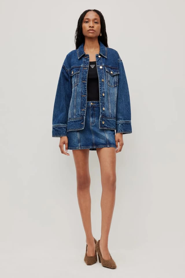 Aje Studio Myles Denim Jacket in BLUE WASH, image 1 of 1 from Aje