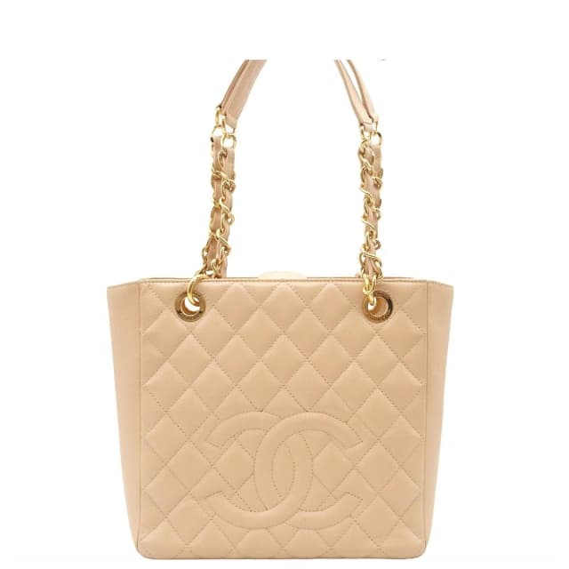 Chanel Chain Tote Bag Petite Shopping PST Quilted Beige Gold Caviar Leather in Beige Caviar leather from The Reluxe, photo 1 of 1