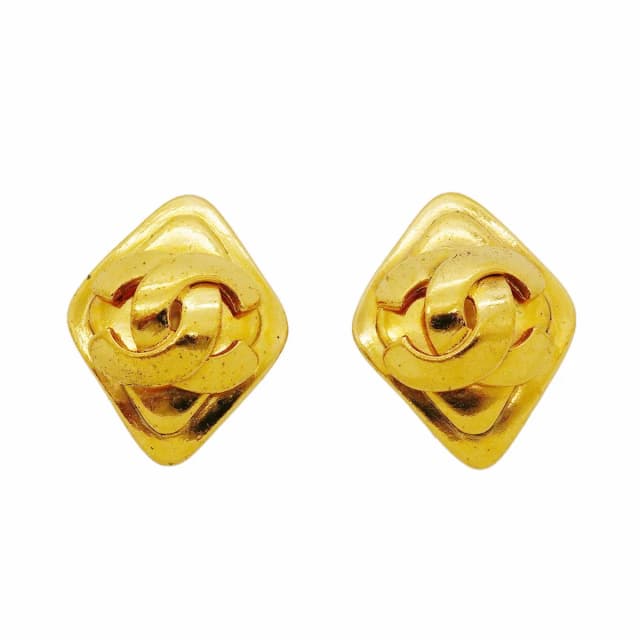 Chanel Earrings Vintage CC Logo Diamond Shape Gold Plated in Gold from The Reluxe, photo 1 of 1