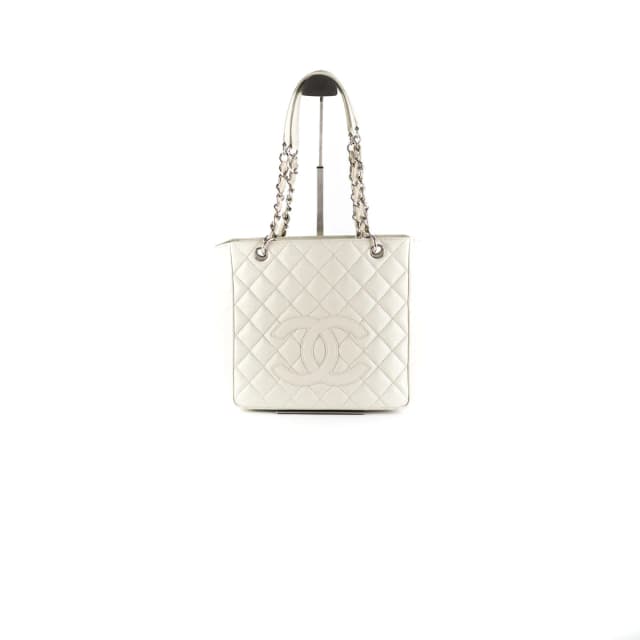 Chanel Quilted Caviar Petite Shopping Tote Cream (Olive undertone) in White Caviar leather from The Purse Affair, photo 1 of 1