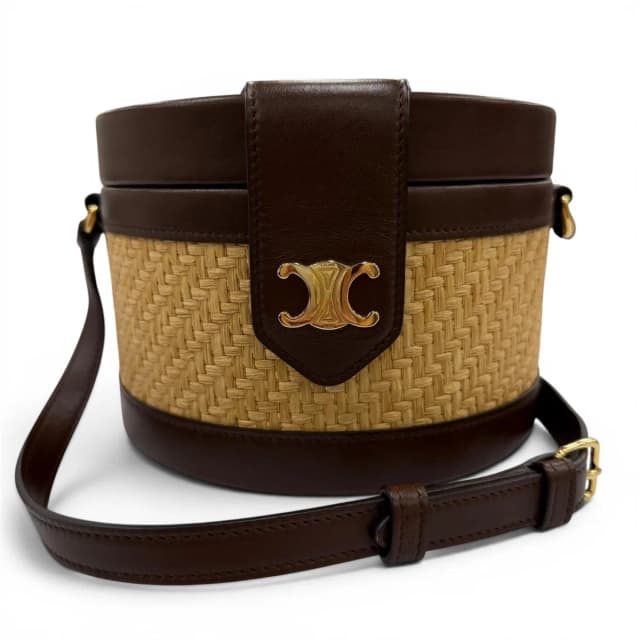 Celine Tambour Raffia Medium Triomphe Shoulder Bag Natural Brown in Brown Raffia from The Reluxe, photo 1 of 1