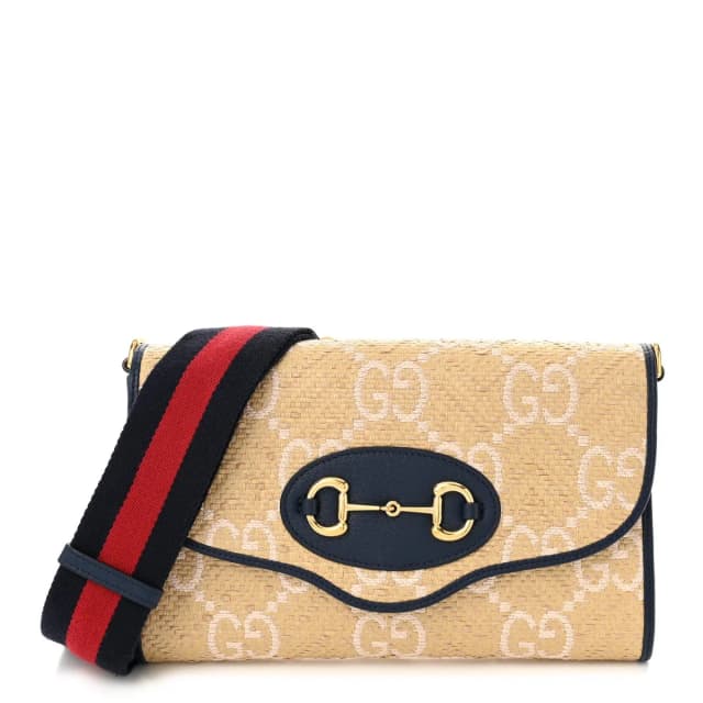Gucci Horsebit 1955 Raffia Bag - Beige in Beige Raffia from H&T, photo 1 of 1