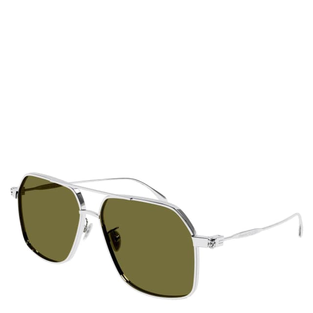 Alexander McQueen AMQ AM0372S Sunglasses, Silver/Green, image 1 of 1 from Cultstatus