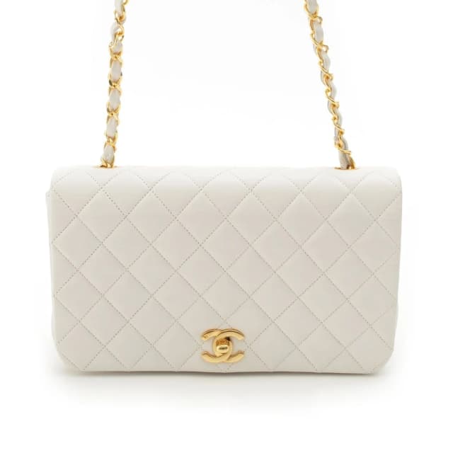 Chanel Quilted Lambskin Full Flap Chain Shoulder Bag White in White Lambskin from The Reluxe, photo 1 of 1