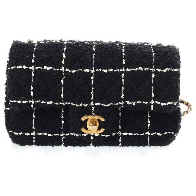 Chanel Mini Quilted 20 Tweed Chain Shoulder Bag Gold Black in Black Tweed from The Reluxe, photo 1 of 1