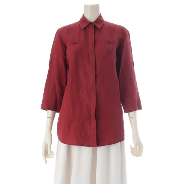 Loro Piana Linen Logo Button Long Sleeve Shirt 3/4 Bordeaux in Burgundy from The Reluxe, photo 1 of 1