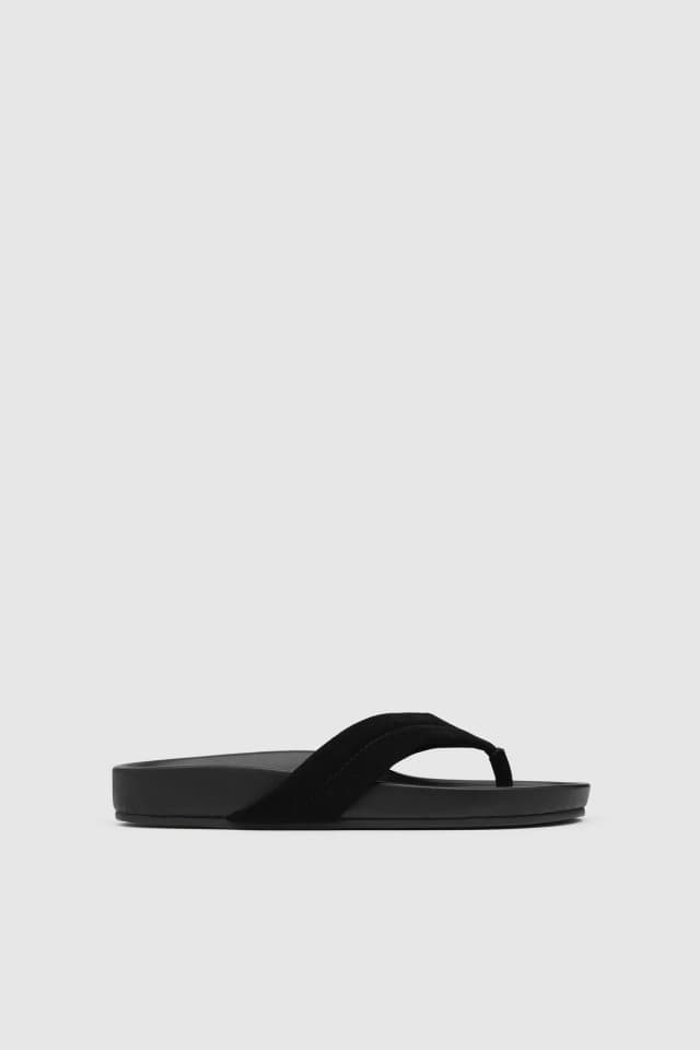 St Agni Suede Stitch Detail Thong Slide - Black, image 1 of 1 from St. Agni