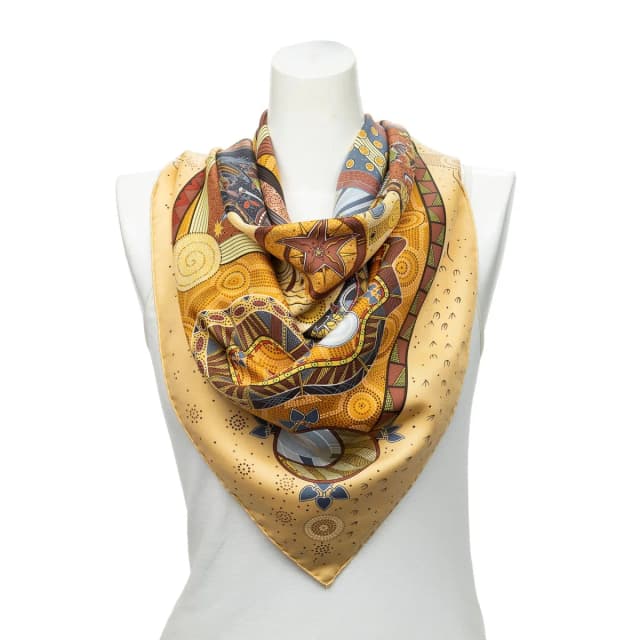 Hermès Scarf Orange Yellow Brown 100% Twillsilk in Brown Silk from The Reluxe, photo 1 of 1