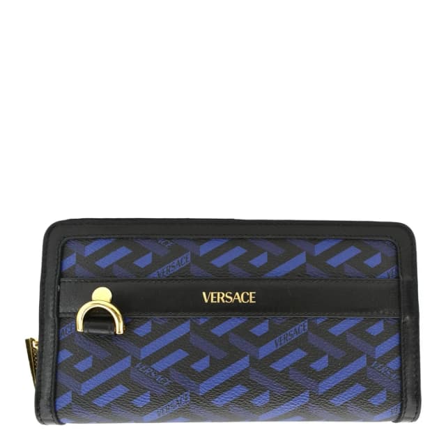 Versace La Greca Coated Canvas Long Zip Wallet Blue in Blue Coated canvas from Dallas Designer Handbags, photo 1 of 1