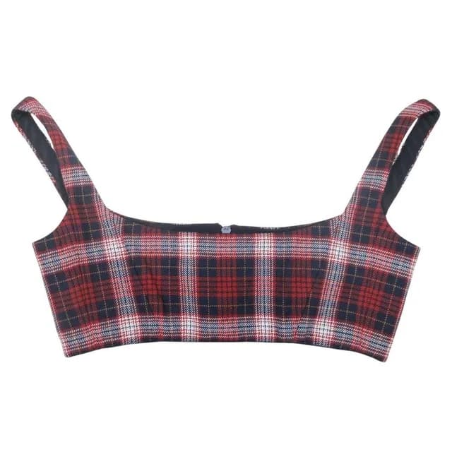 Dior Tartan Check Bustier Sleeveless Top Red Navy 36 in Red Silk from The Reluxe, photo 1 of 1