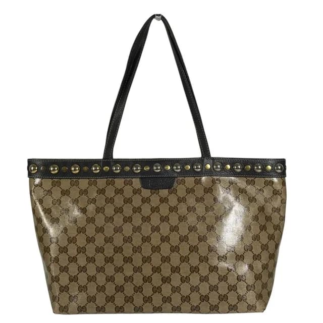 Gucci Shoulder Bag Logo Studs GG Crystal Leather Beige in Beige Leather from The Reluxe, photo 1 of 1