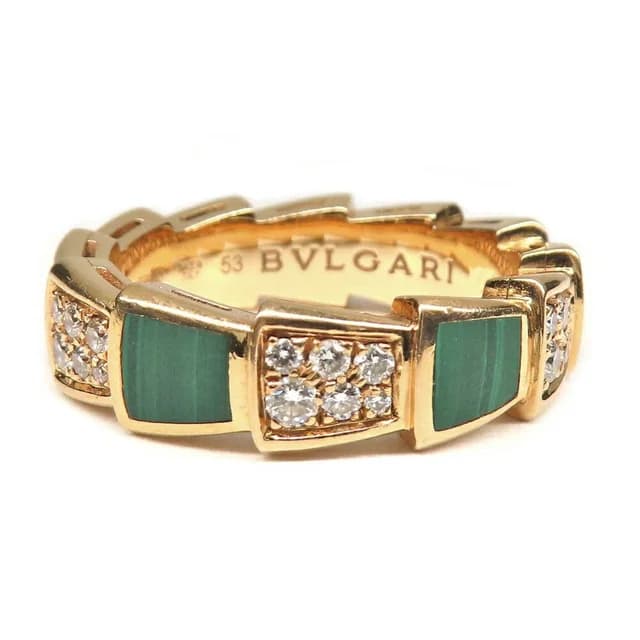 Bvlgari Ring Serpenti Vipa 18K Pink Gold Diamond Malachite in Pink from The Reluxe, photo 1 of 1
