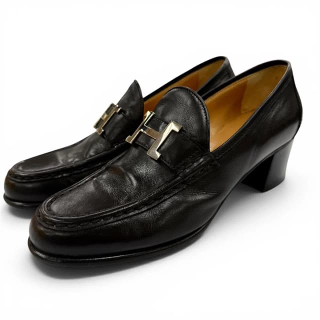 Hermès Constance Silver H Chunkyheels Leather Loafers Black in Black Leather from The Reluxe, photo 1 of 1