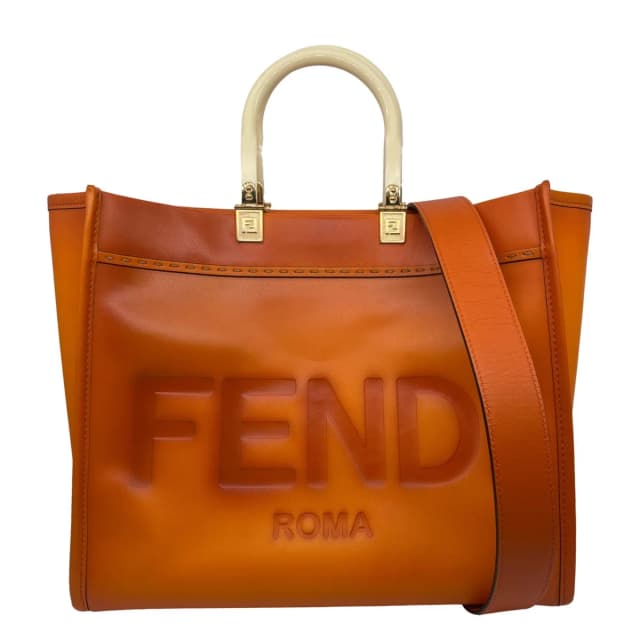 Fendi Sunshine Medium Leather Shopper Tote Bag Orange in Orange Leather from Dallas Designer Handbags, photo 1 of 1