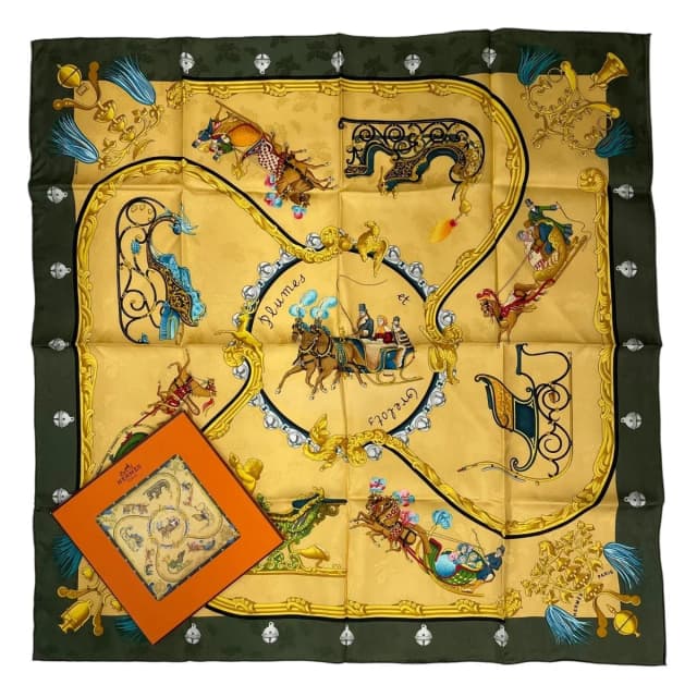 Hermès Scarf Silk Carre 90 Plumes Et Grelots Feathers And Bells Green in Green Silk from The Reluxe, photo 1 of 1