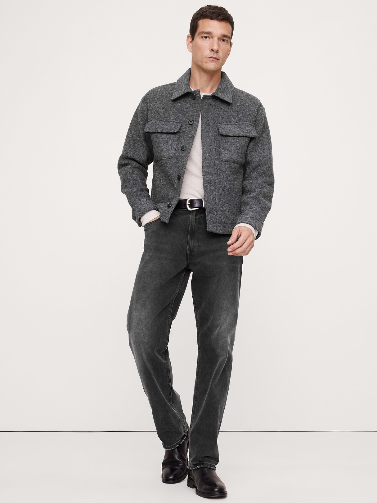 Banana Republic Boiled Wool-Blend Shirt Jacket in Heather Gray, image 1 of 1 from Banana Republic (Canada)