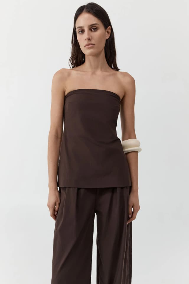 St Agni Strapless Rouleau Tie Top - Bark, image 1 of 1 from St. Agni