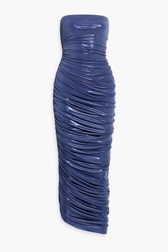 Norma Kamali Diana strapless ruched stretch-lamé gown in Blue, image 1 of 1 from THE OUTNET