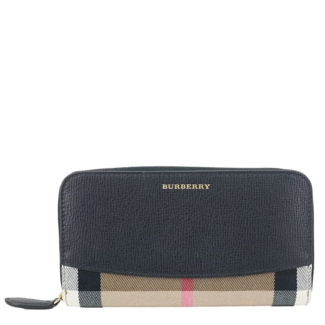 Burberry Elmore House Check Derby leather Zip Around Wallet Black in Black Leather from Dallas Designer Handbags, photo 1 of 1