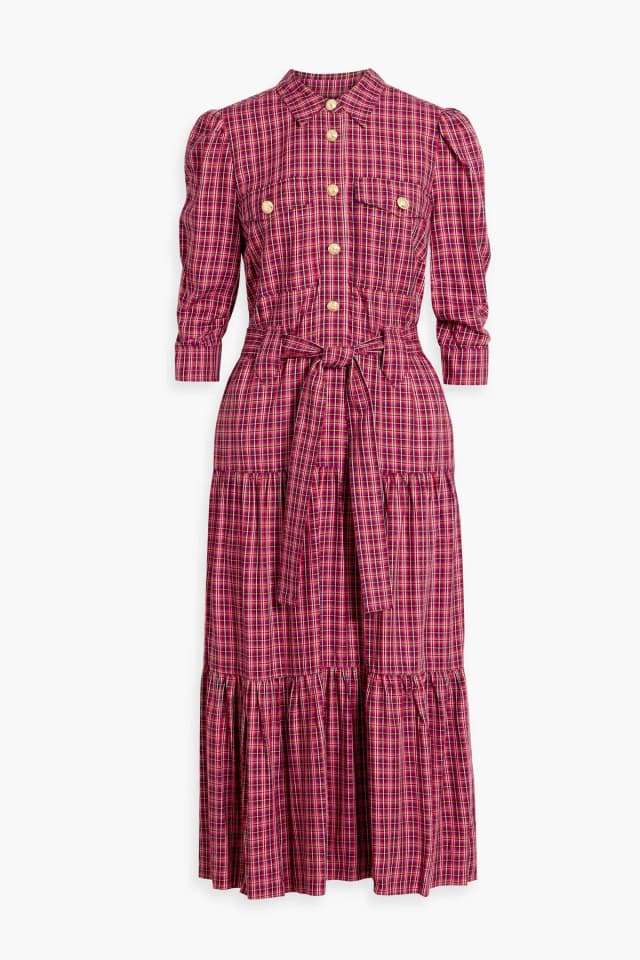Derek Lam 10 Crosby Belted Checked Woven Midi Dress in Red, image 1 of 1 from THE OUTNET