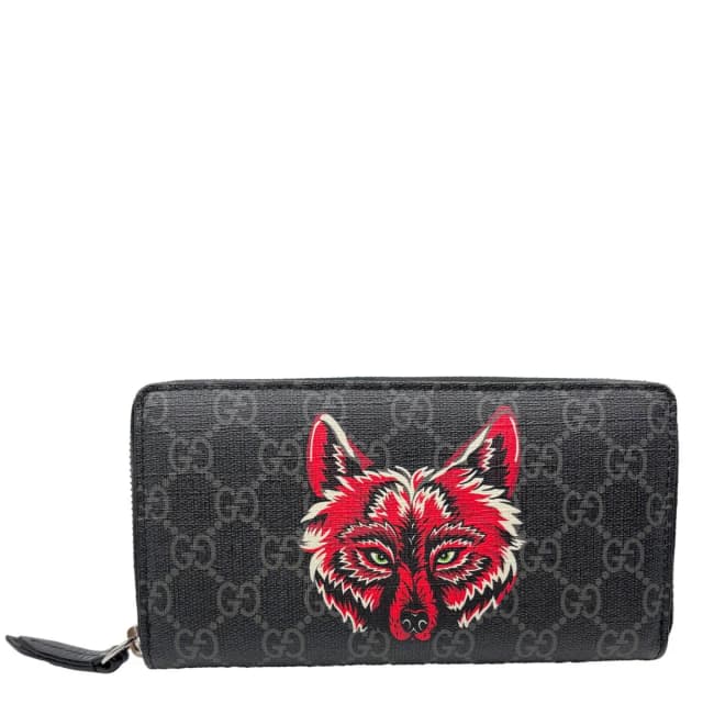 Gucci GG Supreme Canvas Wolf Print Wallet Black 451273 in Black Canvas from Dallas Designer Handbags, photo 1 of 1