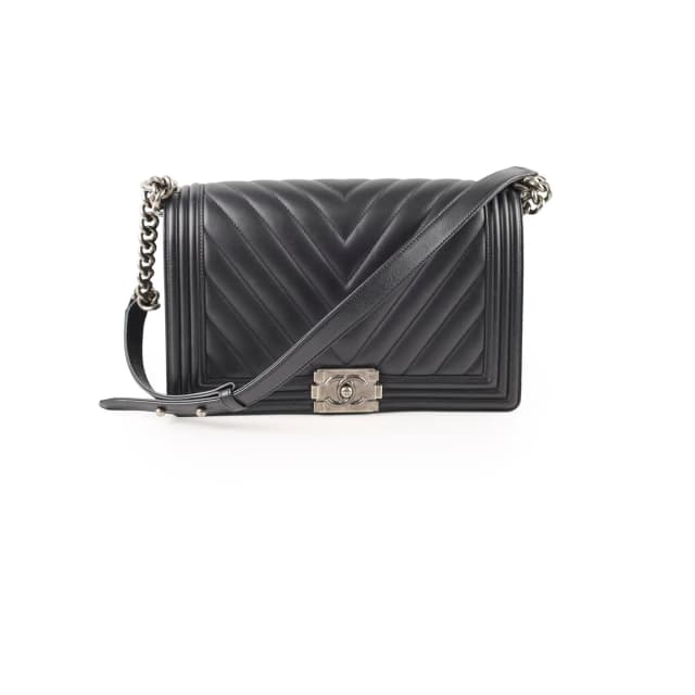Chanel New Medium Boy Black Chevron Calfskin in Black Calfskin from The Purse Affair, photo 1 of 1