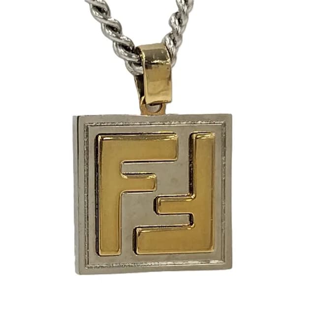 Fendi FF Logo Square Necklace Silver Gold in Gold from The Reluxe, photo 1 of 1