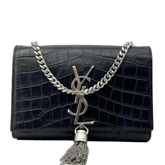 Saint Laurent Kate Tassel Crocodile Embossed Leather Crossbody Bag Black in Black Crocodile from Dallas Designer Handbags, photo 1 of 1