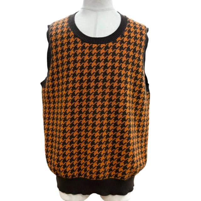 Hermès Wool Cashmere Houndstooth Knit Gilet Vest Orange Dark Brown XL in Brown Cashmere from The Reluxe, photo 1 of 1