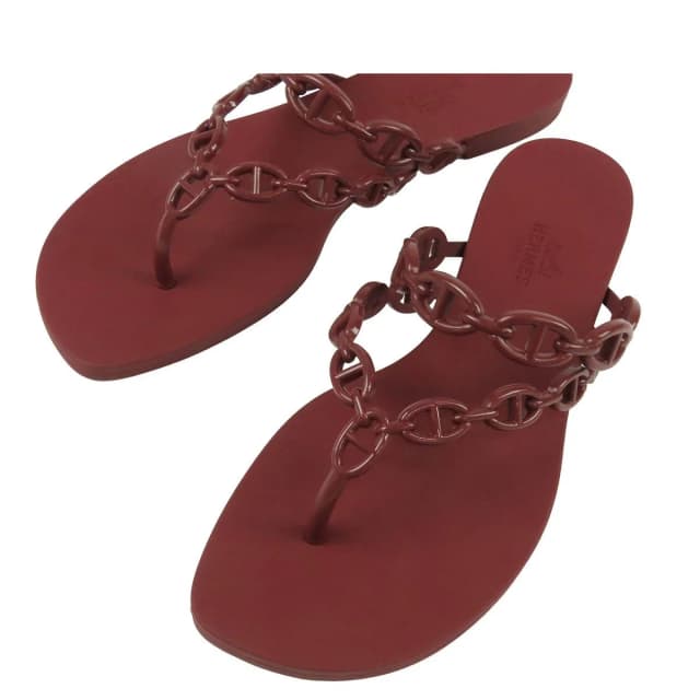 Hermès Island Bordeaux Rubber Chaine D'ancre Sandals in Burgundy from The Reluxe, photo 1 of 1