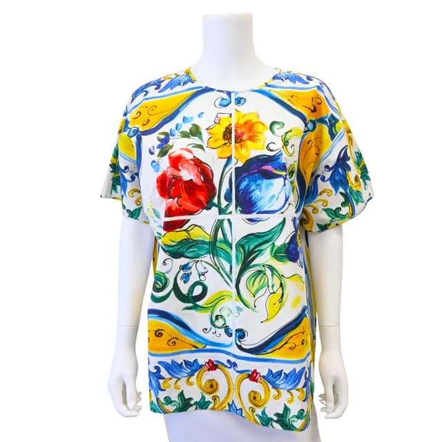 Dolce & Gabbana Majolica Floral Print Cotton Short Sleeve Tunic Top from Clotheshorse Anonymous, photo 1 of 1