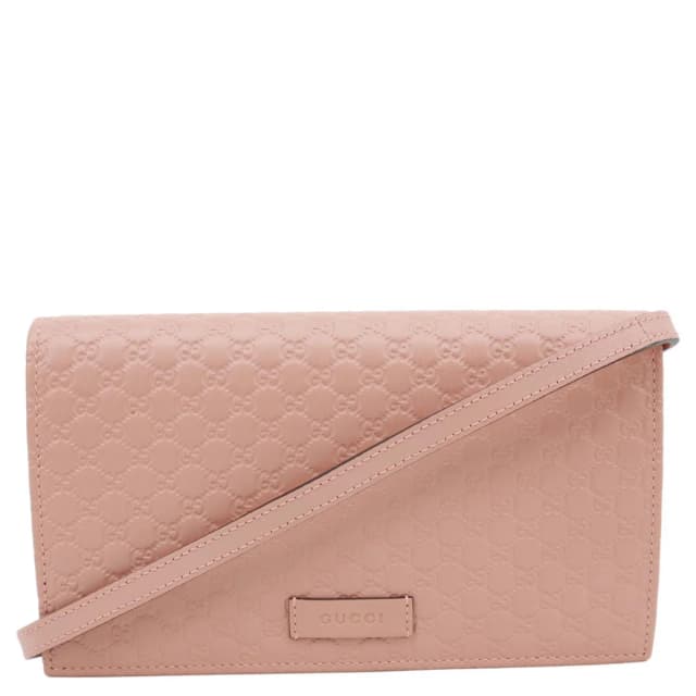 Gucci GG Micro Leather Crossbody Wallet Pink 466507 in Pink Leather from Dallas Designer Handbags, photo 1 of 1