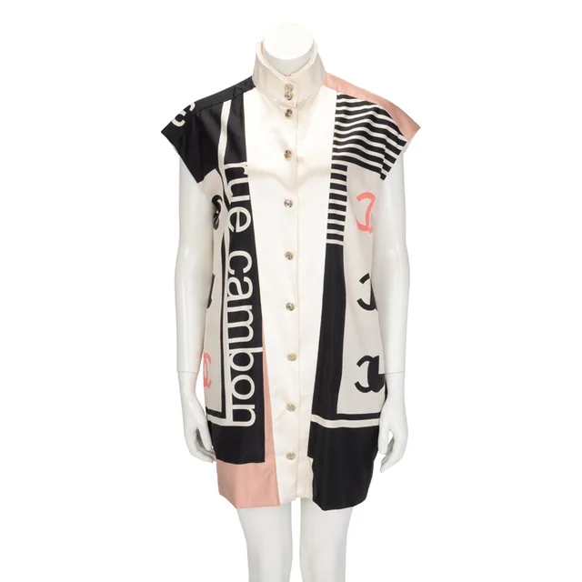Chanel CC Print Tunic Dress FR 34 in Ivory Silk from Blue Spinach, photo 1 of 1