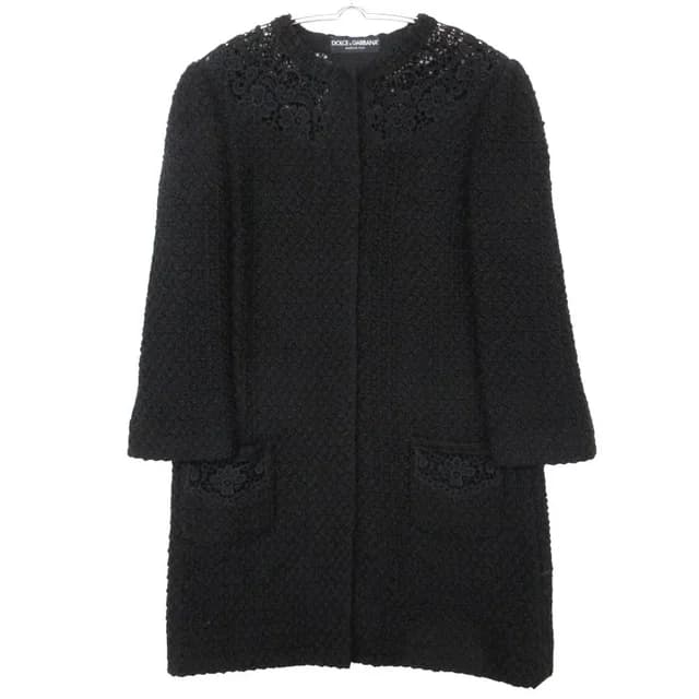Dolce & Gabbana Coat Lace Decoration Snap Button Wool Blend Black in Black Wool from The Reluxe, photo 1 of 1