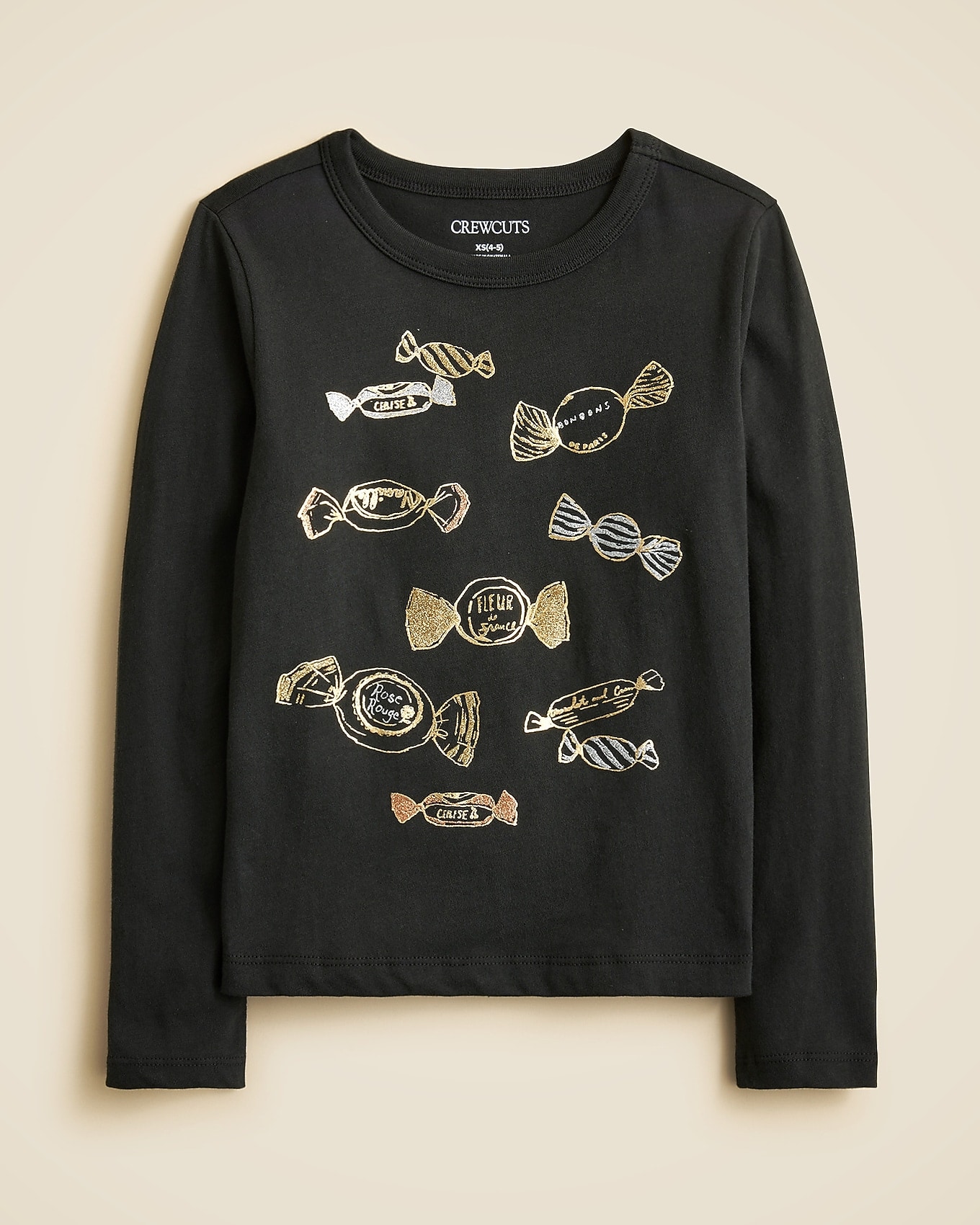 J.Crew Girls' long-sleeve bonbon graphic T-shirt with glitter in BONBONS, image 1 of 1 from J.Crew (Canada)