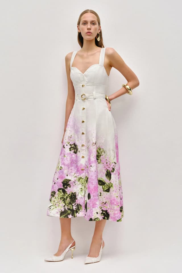 AJE Eartha Midi Dress in PINK HYDRANGEA, image 1 of 1 from Aje