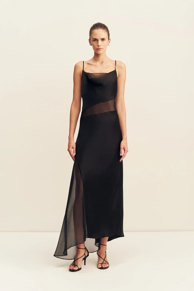 Shona Joy IZA SILK CONTRAST MAXI DRESS - BLACK, image 1 of 1 from Shona Joy