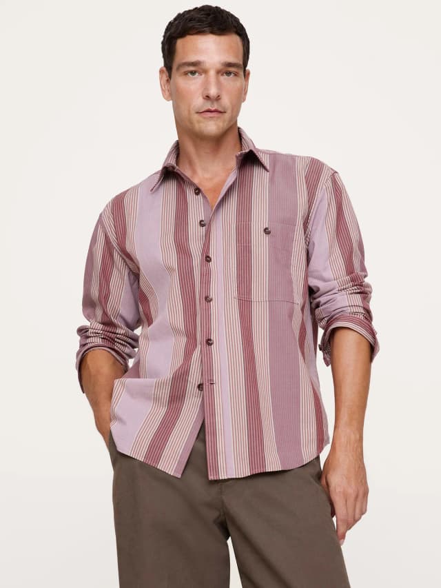 Banana Republic Relaxed-Fit Washed Cotton Poplin Shirt in Pink Multi Stripe, image 1 of 1 from Banana Republic (Canada)