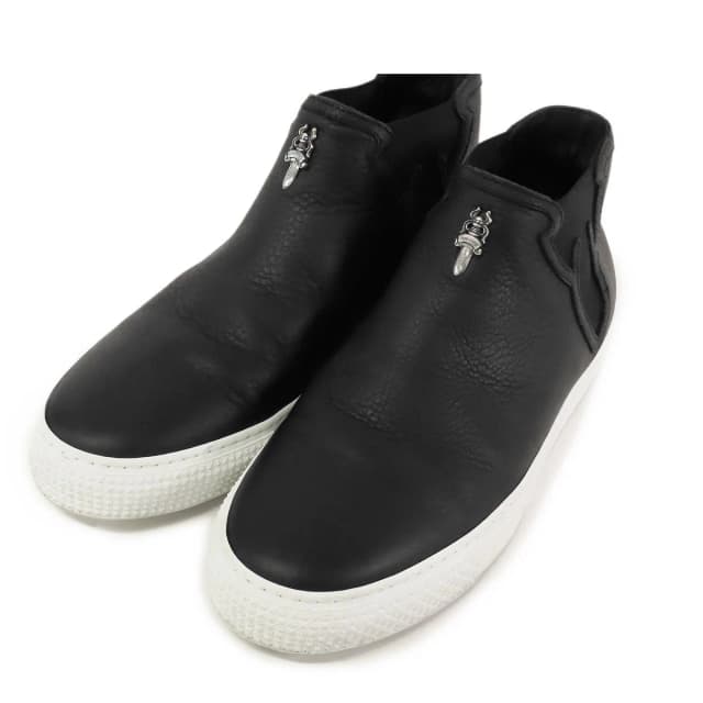 Chrome Hearts Dagger Middle Shoes Black White Leather Slip on High Cut in Black Leather from The Reluxe, photo 1 of 1